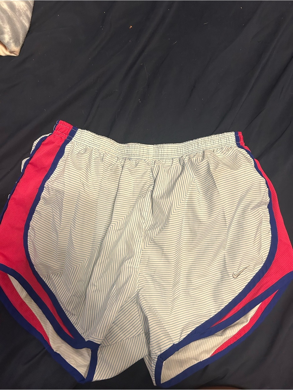 Nike White Athletic Shorts with Light Blue Trim